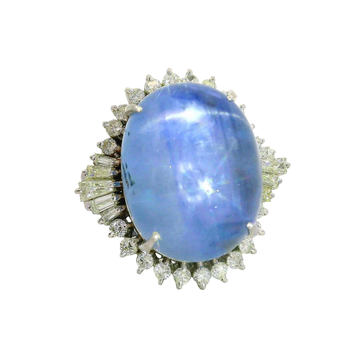 27.98 Carat Blue Star Sapphire Diamond Platinum Star-Burst Cocktail Ring