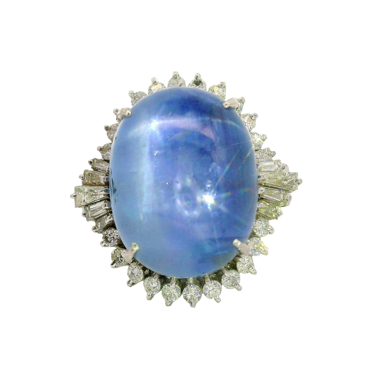 27.98 Carat Blue Star Sapphire Diamond Platinum Star-Burst Cocktail Ring