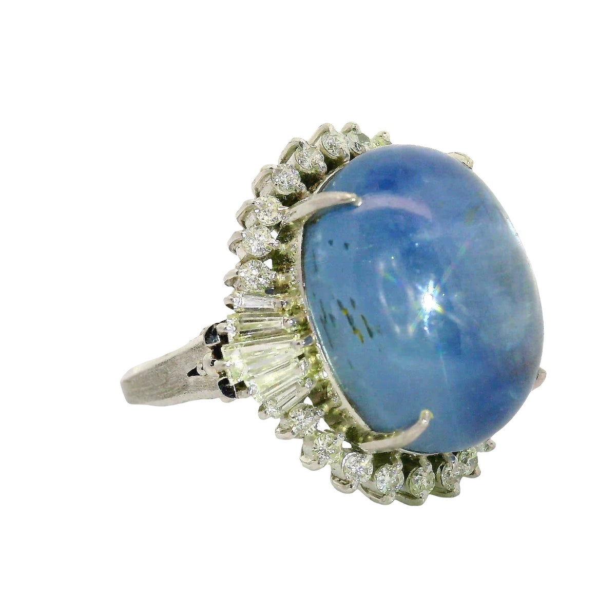 27.98 Carat Blue Star Sapphire Diamond Platinum Star-Burst Cocktail Ring