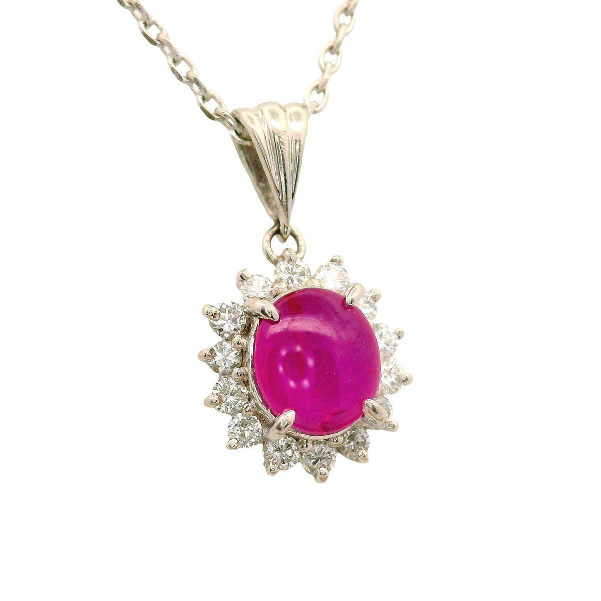 Star Ruby Diamond Platinum Halo Pendant Necklace