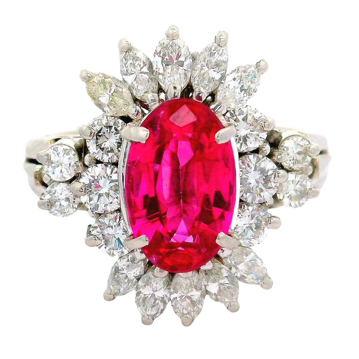 Red Spinel Diamond Platinum Starburst Ring