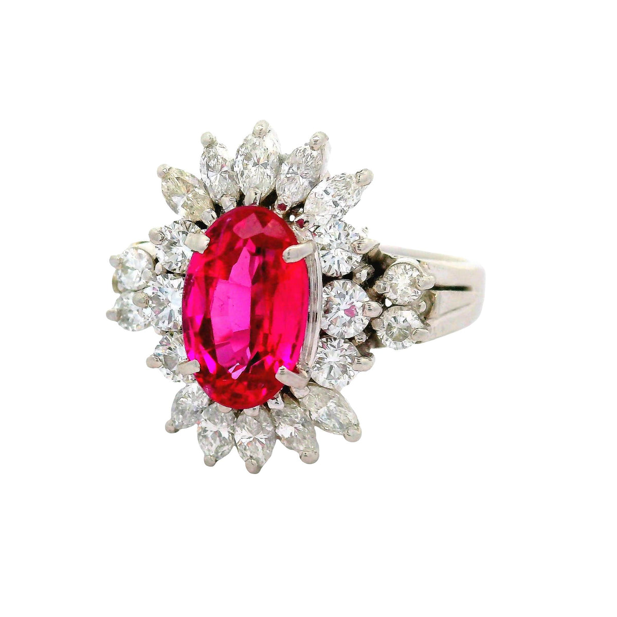 Red Spinel Diamond Platinum Starburst Ring