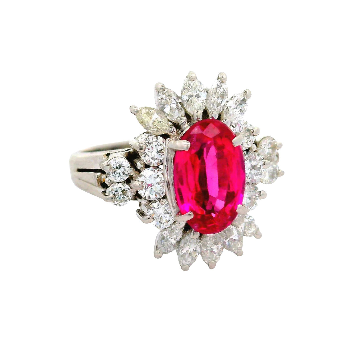 Red Spinel Diamond Platinum Starburst Ring