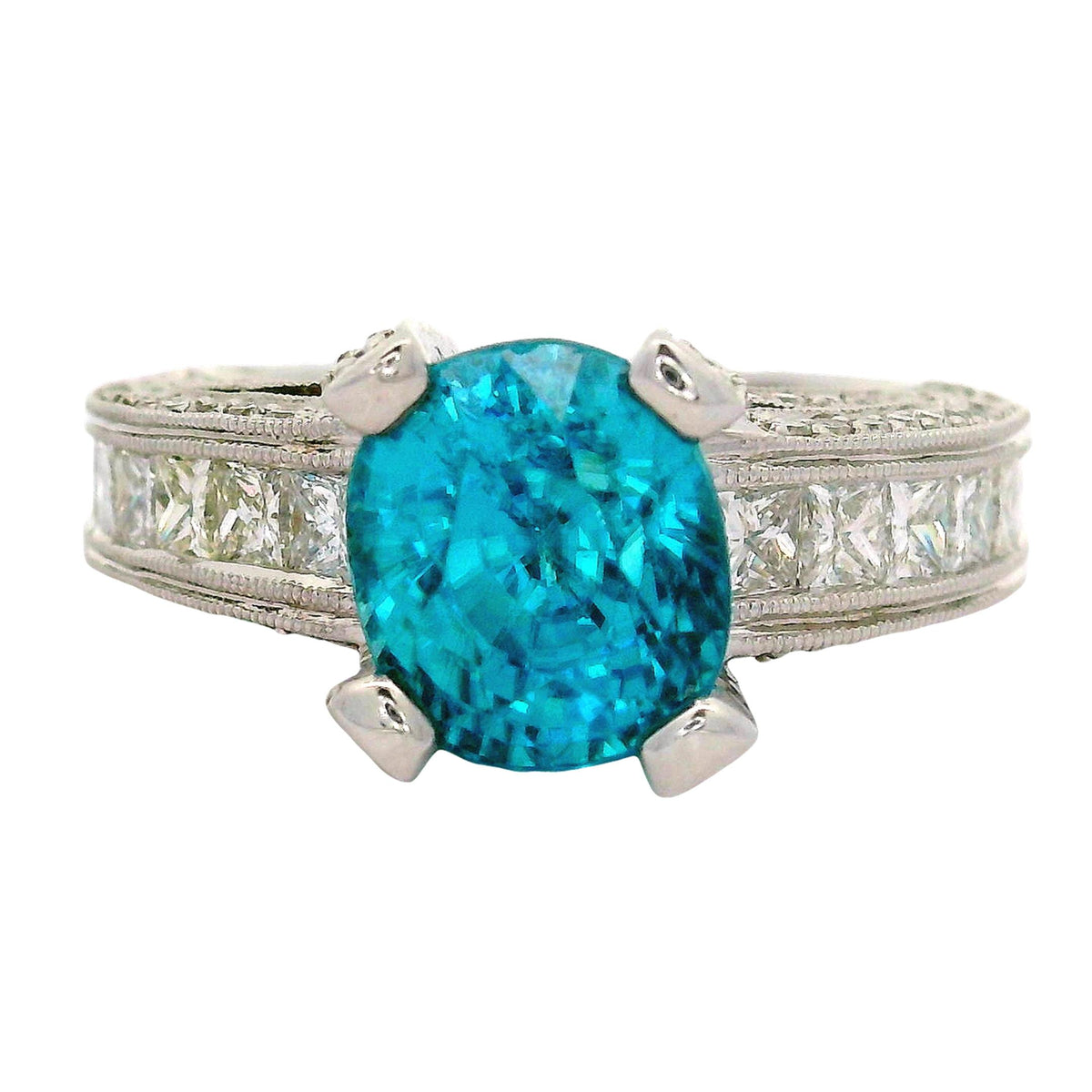 Vintage 5.84 Carat Blue Zircon Diamond 18K White Gold Engagement Ring