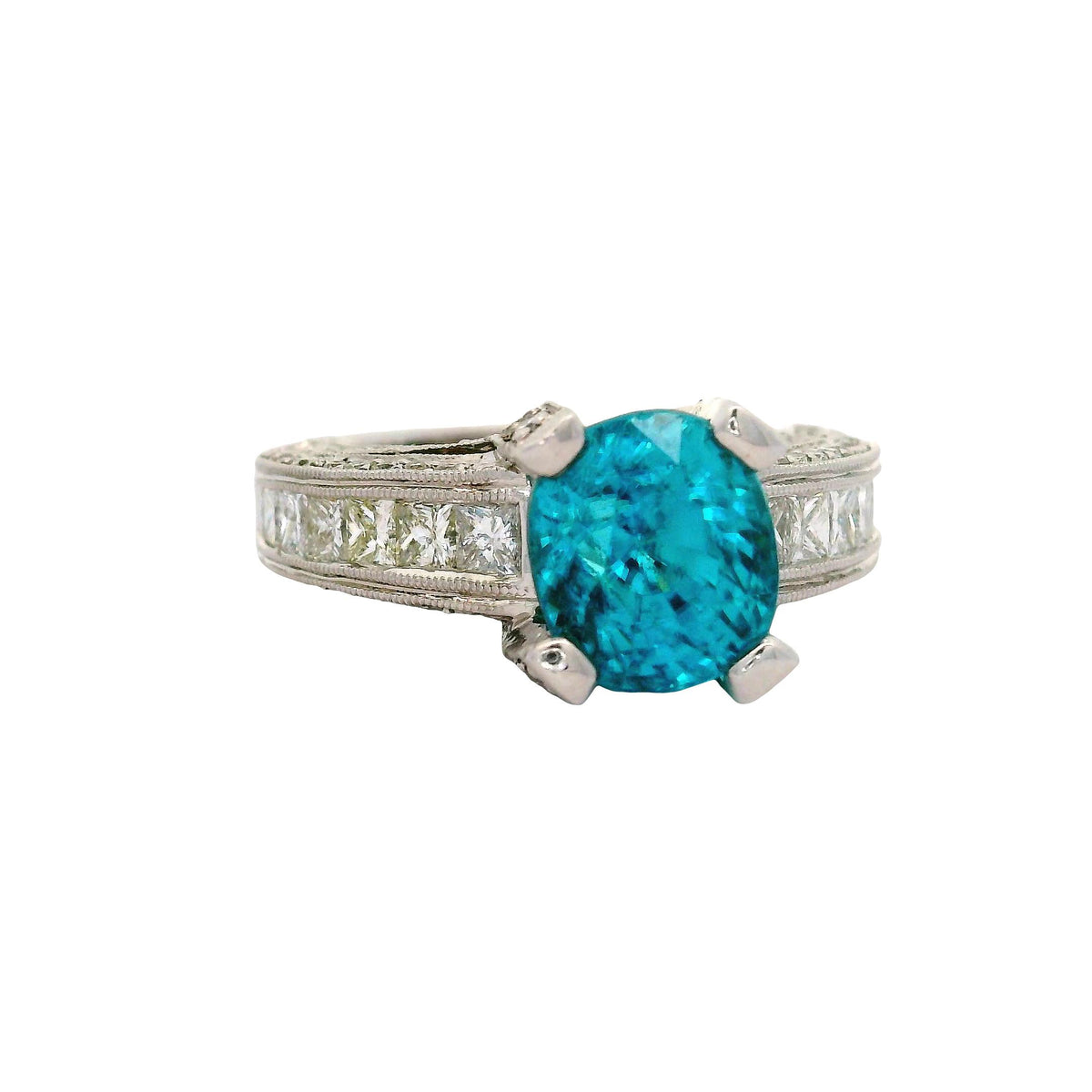 Vintage 5.84 Carat Blue Zircon Diamond 18K White Gold Engagement Ring