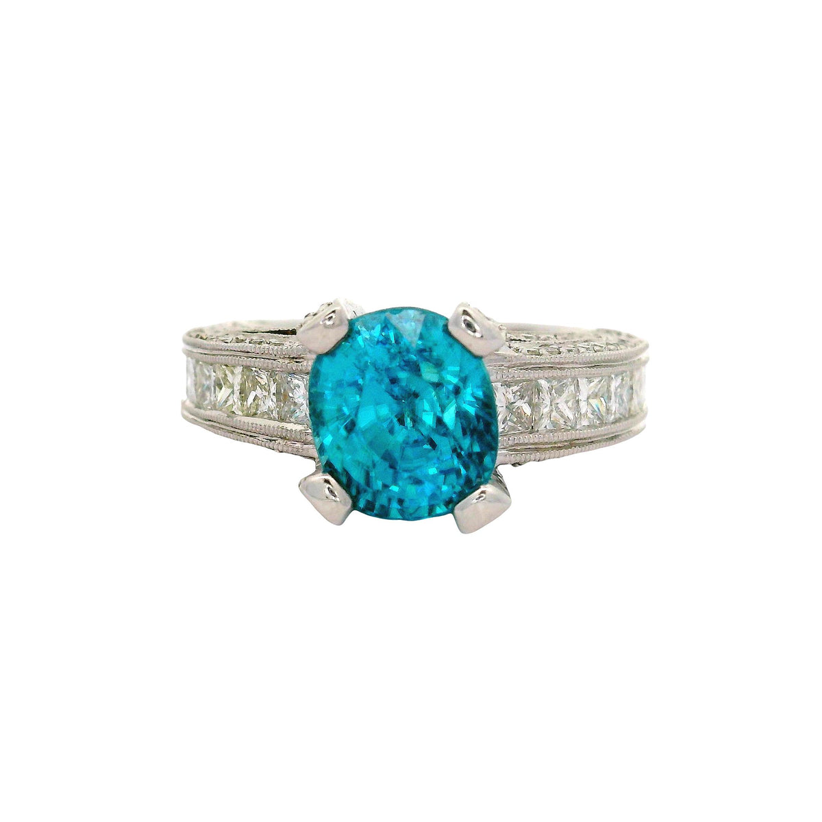Vintage 5.84 Carat Blue Zircon Diamond 18K White Gold Engagement Ring