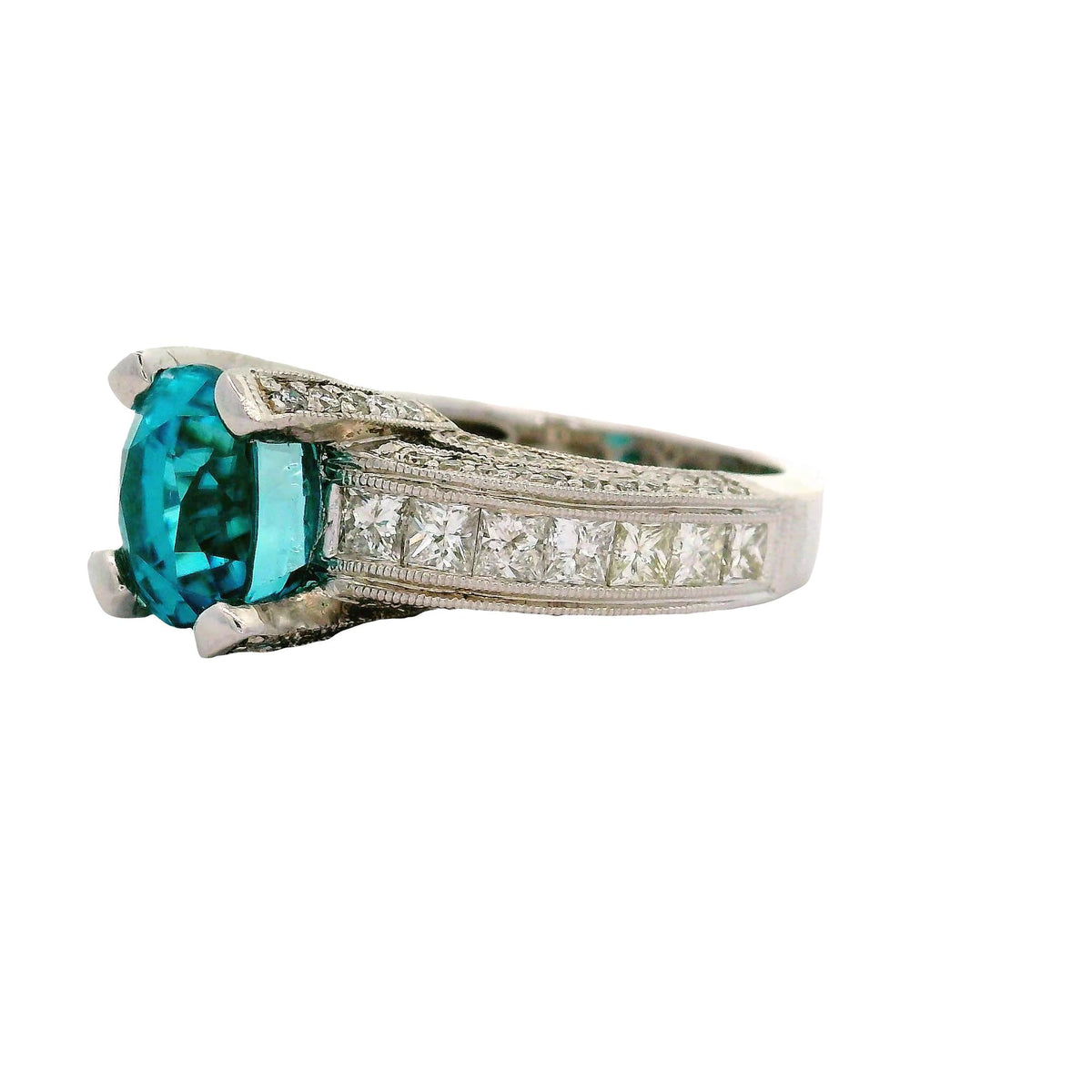 Vintage 5.84 Carat Blue Zircon Diamond 18K White Gold Engagement Ring