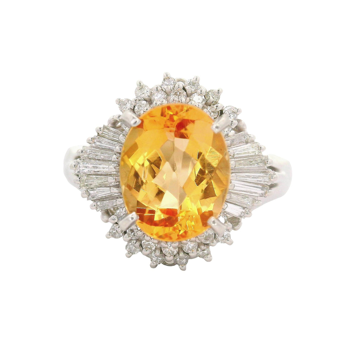 Vintage Precious Topaz Diamond Platinum Sun-Burst Ring