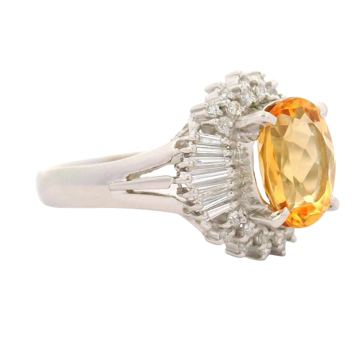 Vintage Precious Topaz Diamond Platinum Sun-Burst Ring