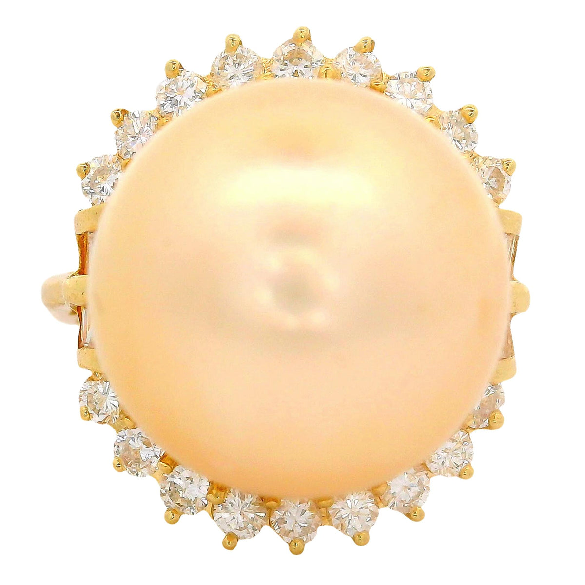 14MM Golden South Sea Pearl Diamond 18K Yellow Gold Ring