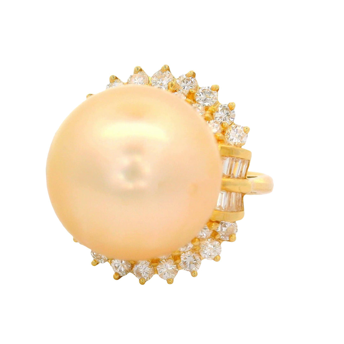 14MM Golden South Sea Pearl Diamond 18K Yellow Gold Ring