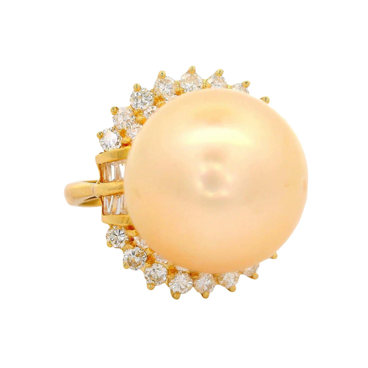 14MM Golden South Sea Pearl Diamond 18K Yellow Gold Ring