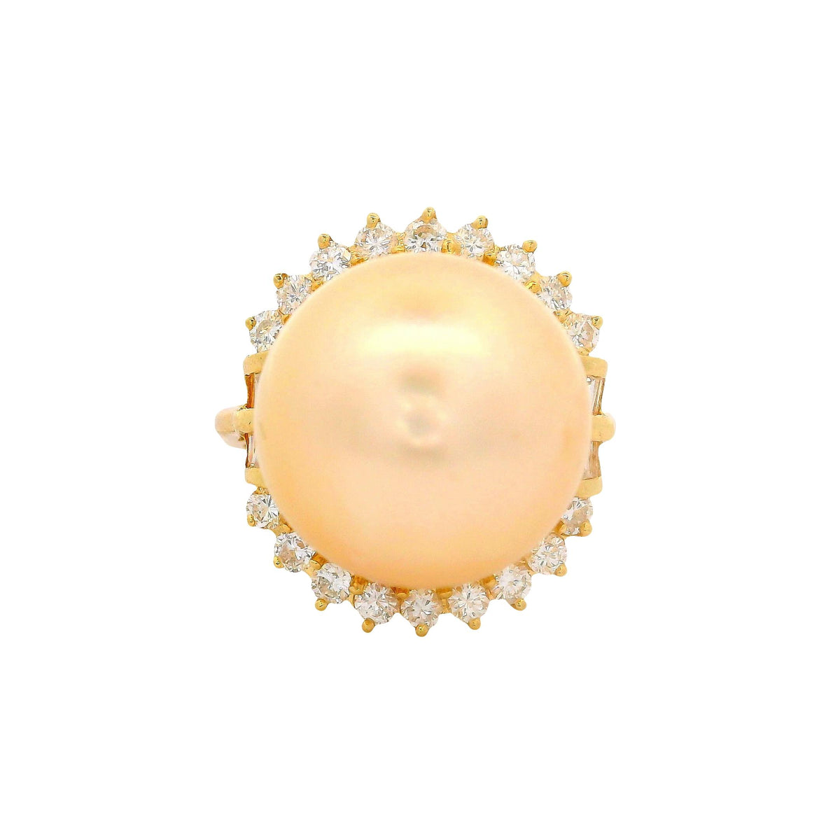 14MM Golden South Sea Pearl Diamond 18K Yellow Gold Ring