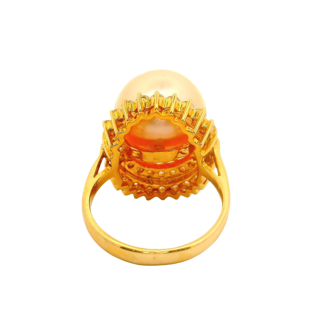 14MM Golden South Sea Pearl Diamond 18K Yellow Gold Ring