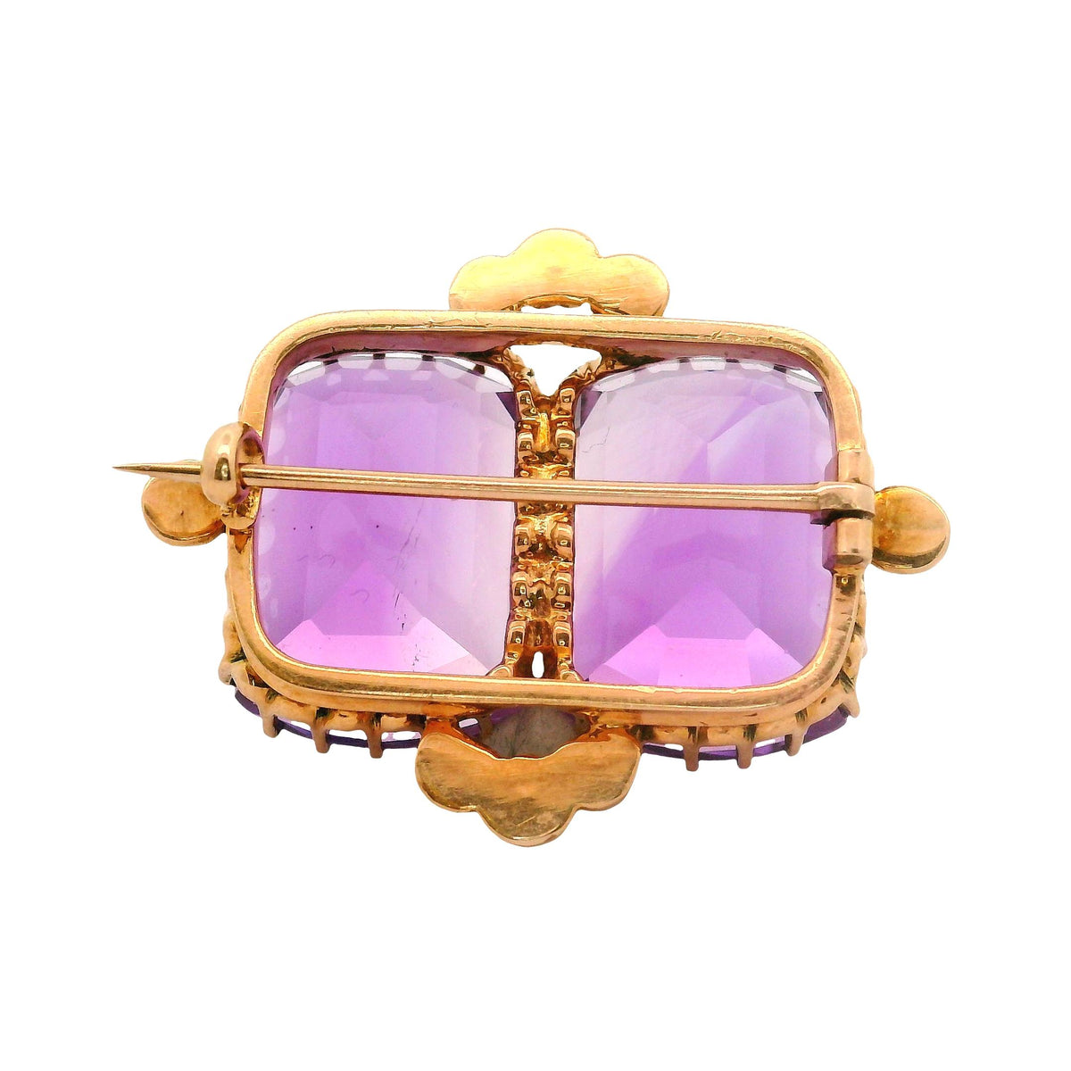 Victorian Twin Amethyst Pearl 14K Gold Brooch