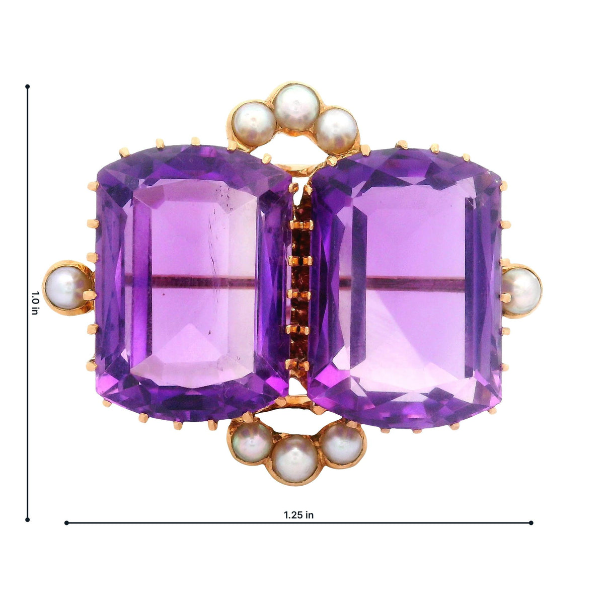 Victorian Twin Amethyst Pearl 14K Gold Brooch