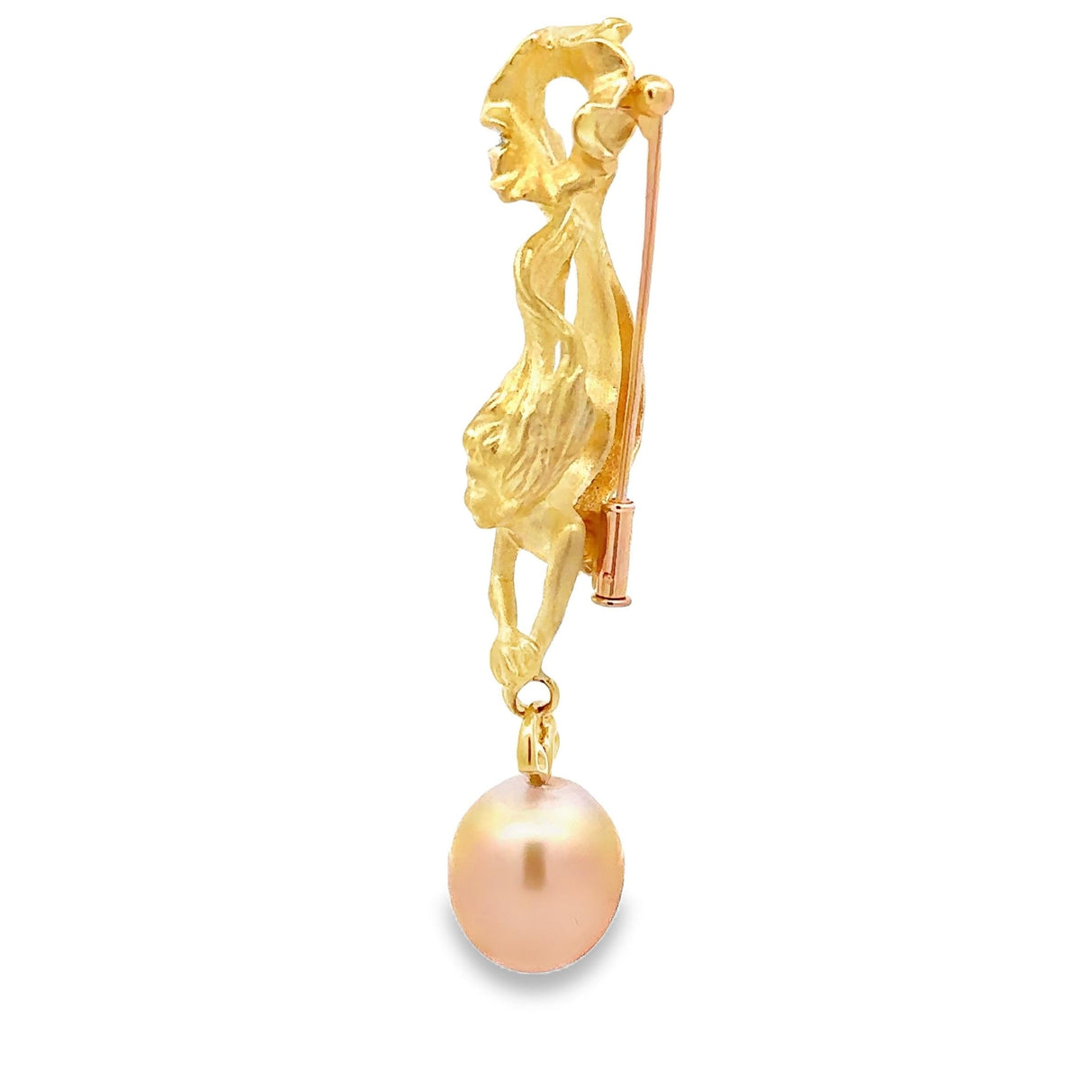 13mm Golden South Sea Pearl Diamond 18K Yellow Gold Mermaid Brooch