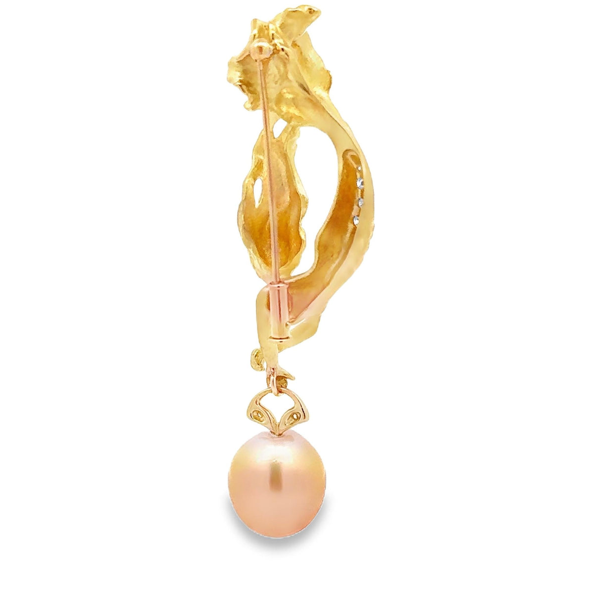 13mm Golden South Sea Pearl Diamond 18K Yellow Gold Mermaid Brooch