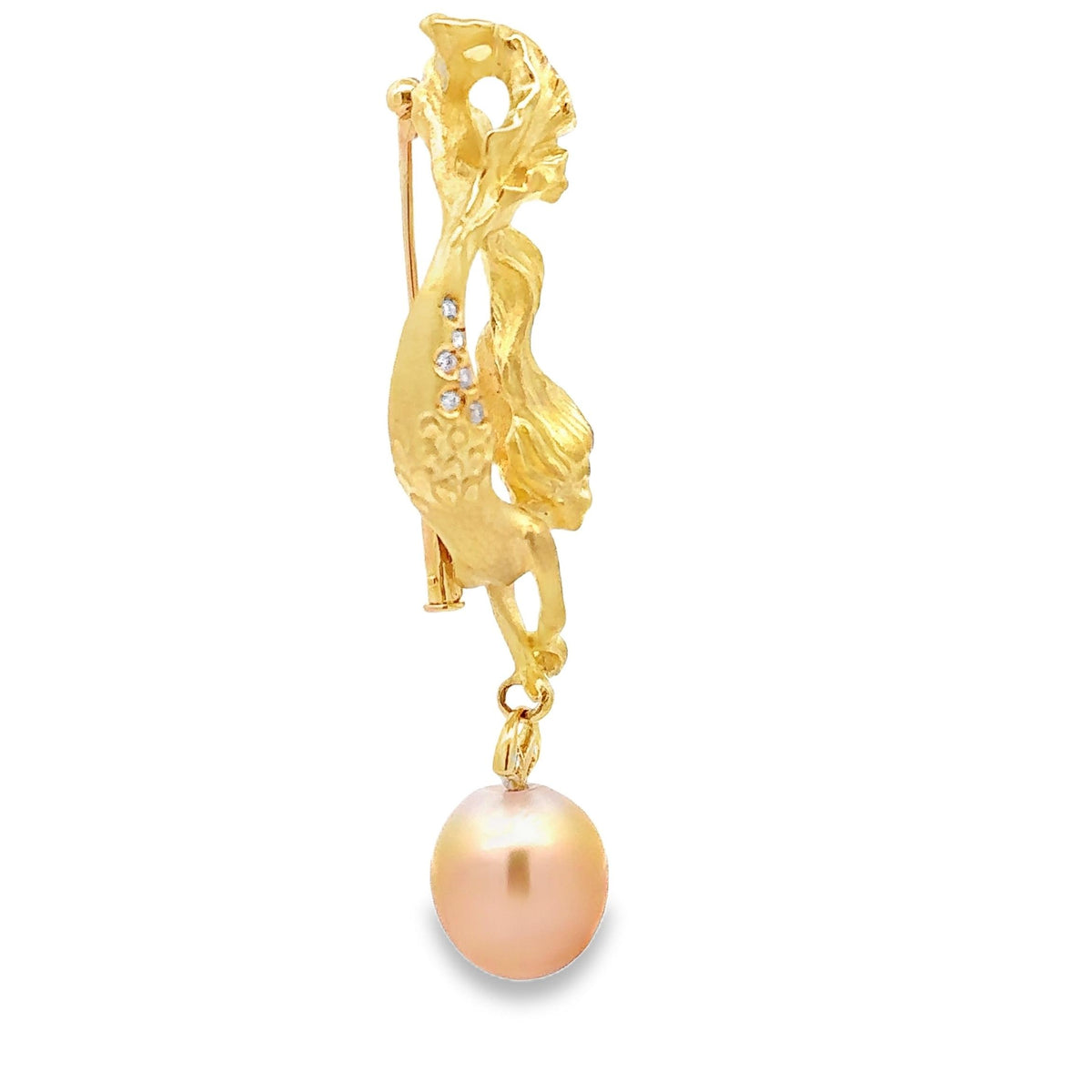 13mm Golden South Sea Pearl Diamond 18K Yellow Gold Mermaid Brooch