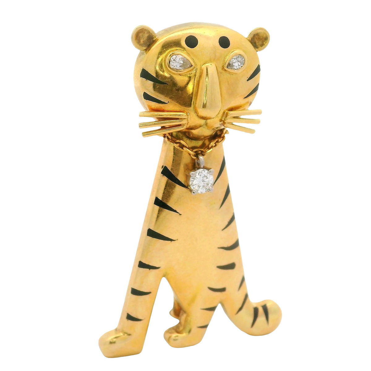 Diamond 18K Yellow Gold Tiger Brooch