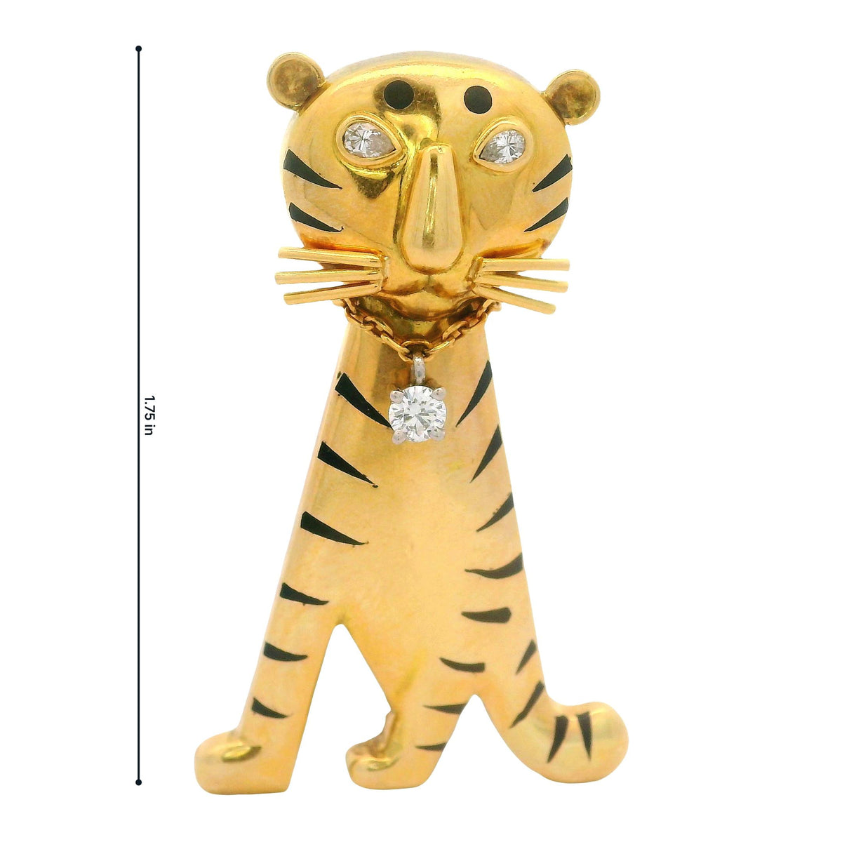 Diamond 18K Yellow Gold Tiger Brooch