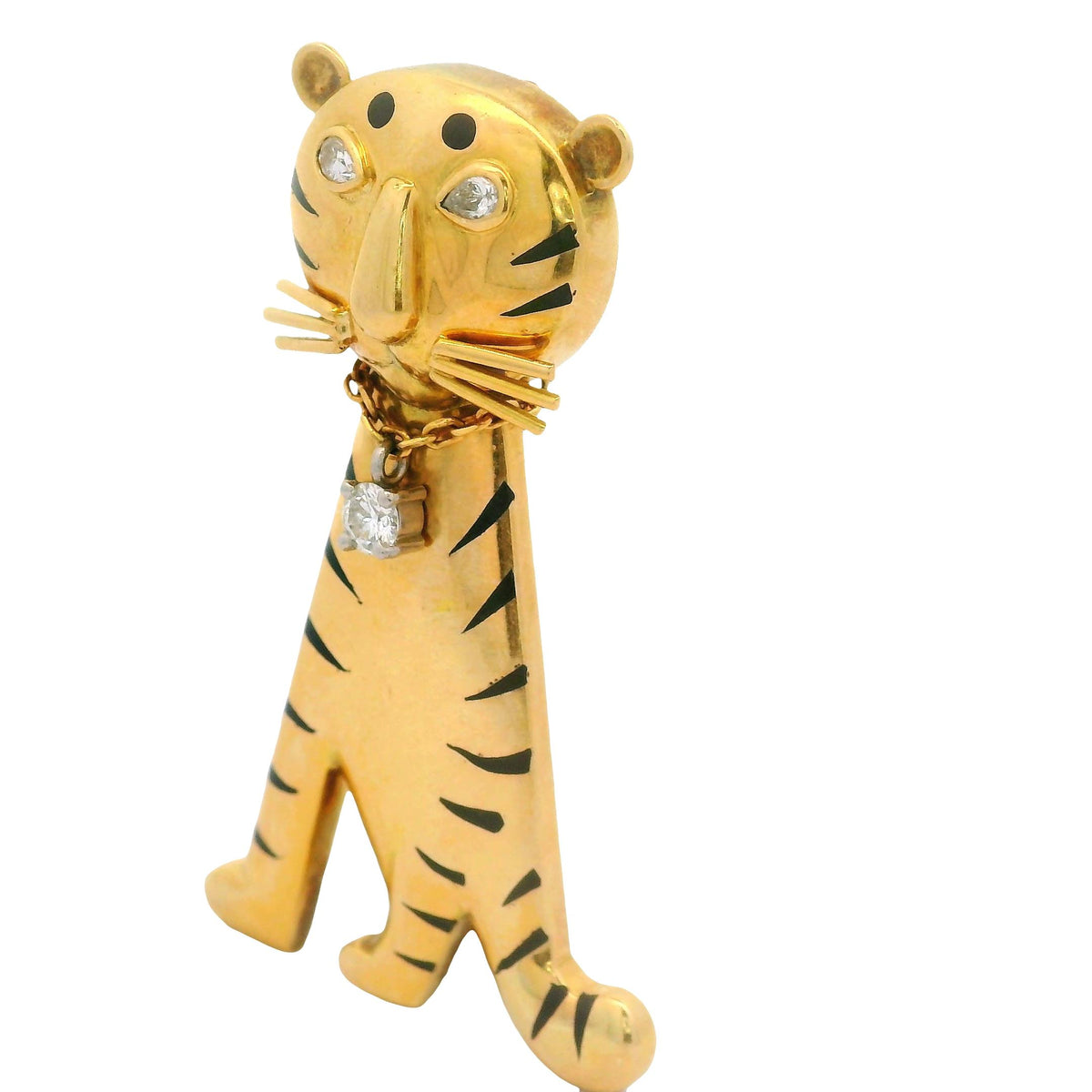 Diamond 18K Yellow Gold Tiger Brooch