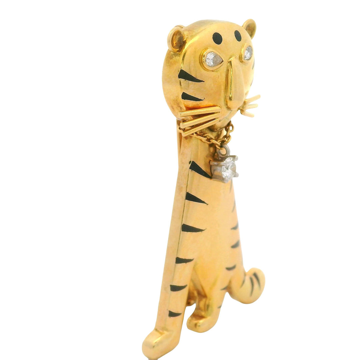 Diamond 18K Yellow Gold Tiger Brooch