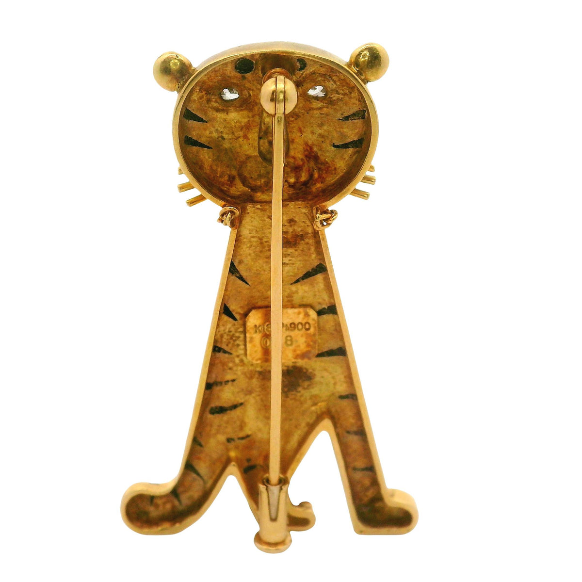 Diamond 18K Yellow Gold Tiger Brooch