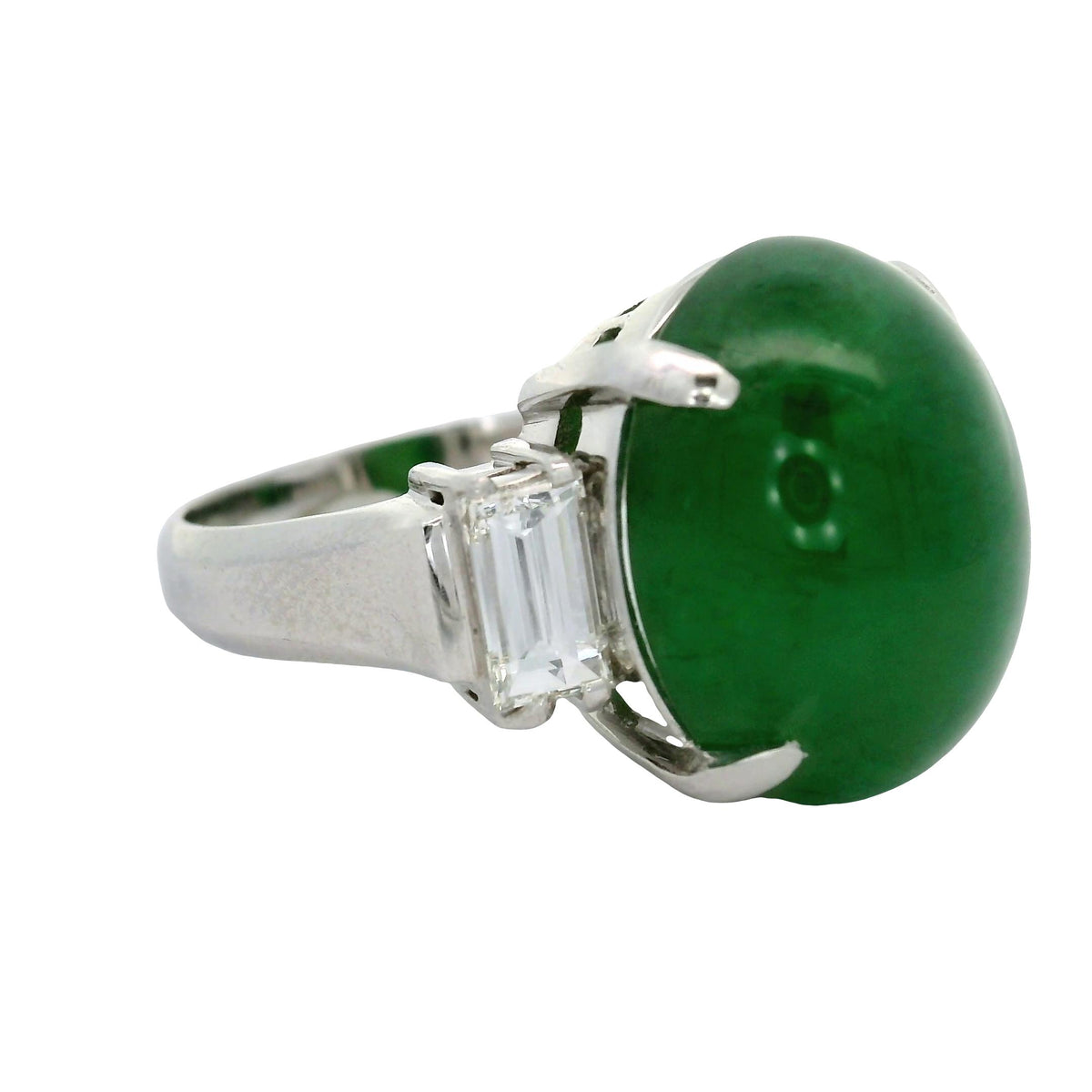 11.68 Carat Green Jadeite Jade Diamond Platinum Three-Stone Ring, GIA Certified