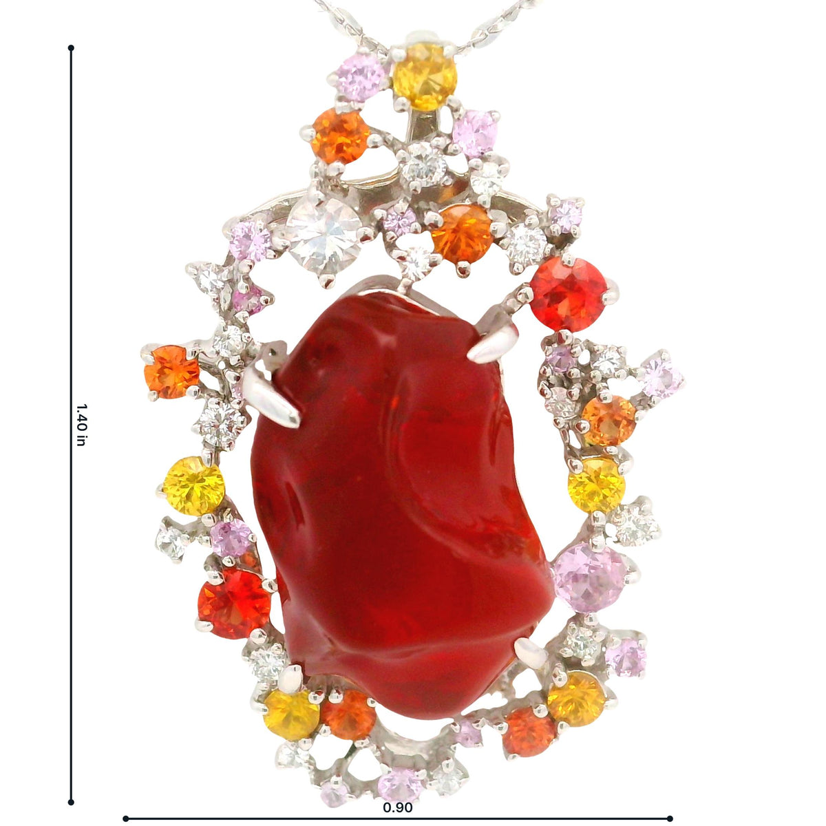 9.54 Carat Mexican Fire Opal Multi-Colored Sapphires 14K Gold Pendant Necklace