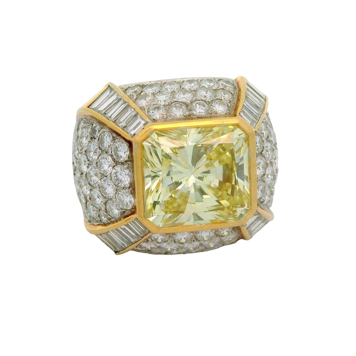 Vintage 7.30 Carat Fancy-Yellow Diamond 18K Yellow Gold Cocktail Ring, EGL Cert