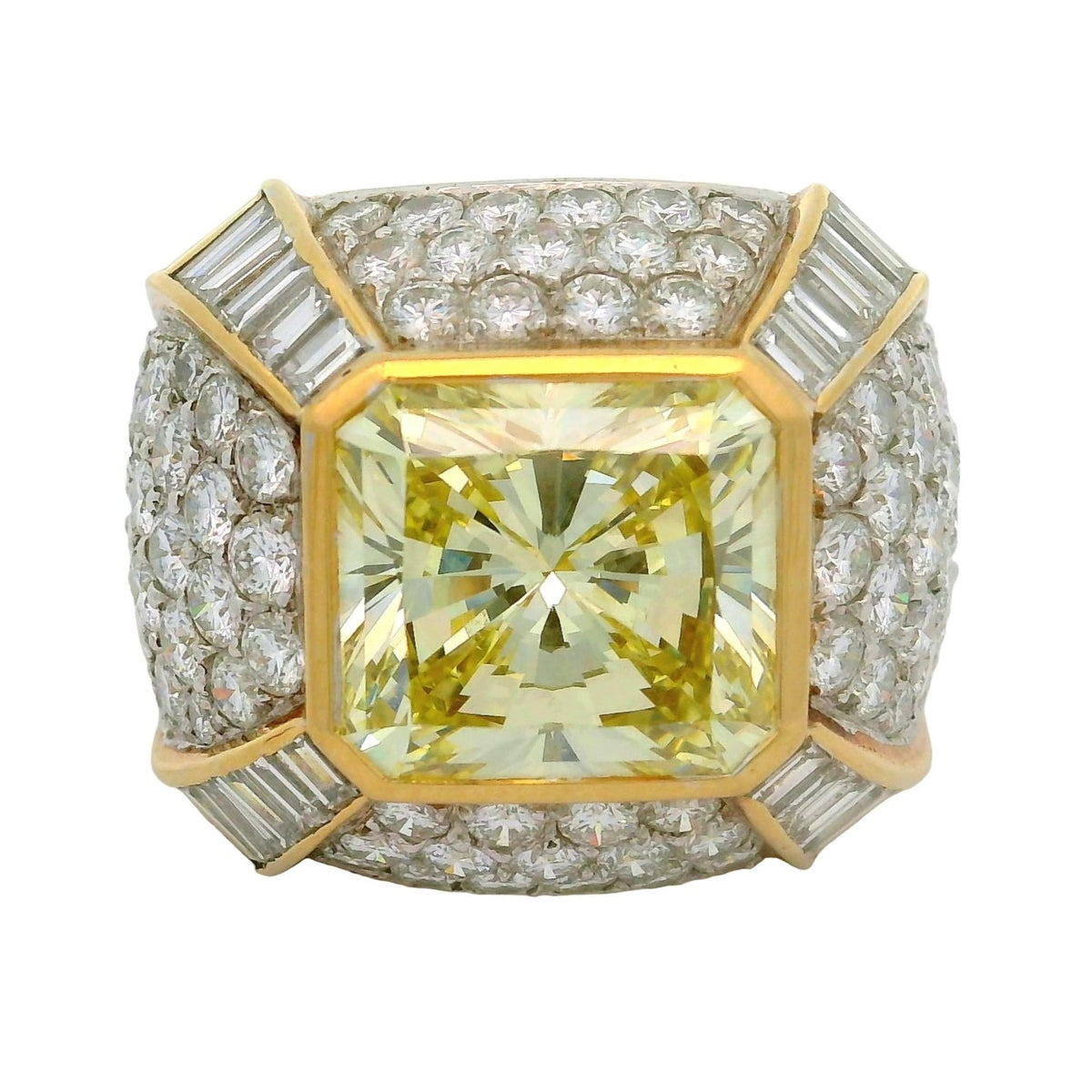 Vintage 7.30 Carat Fancy-Yellow Diamond 18K Yellow Gold Cocktail Ring, EGL Cert