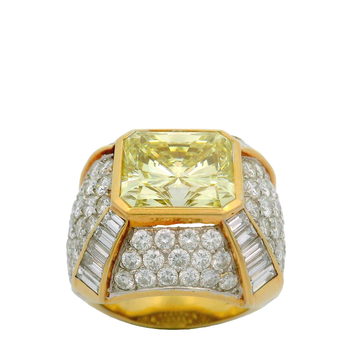 Vintage 7.30 Carat Fancy-Yellow Diamond 18K Yellow Gold Cocktail Ring, EGL Cert