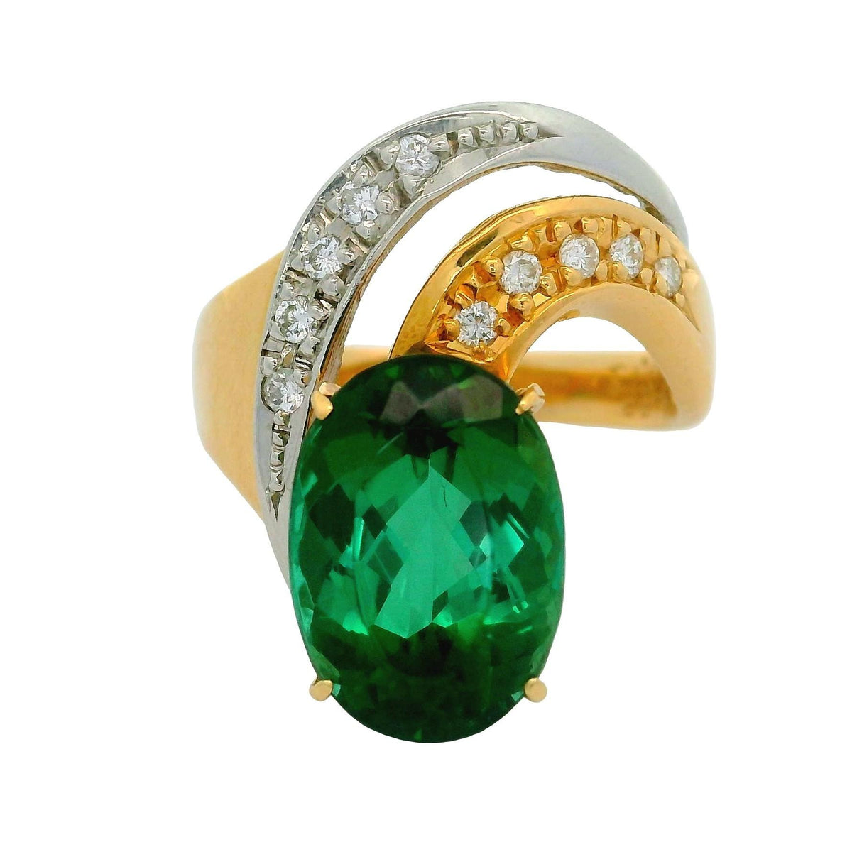 Estate 4.58 Carat Tourmaline Diamond 18K Yellow Gold & Platinum Ring