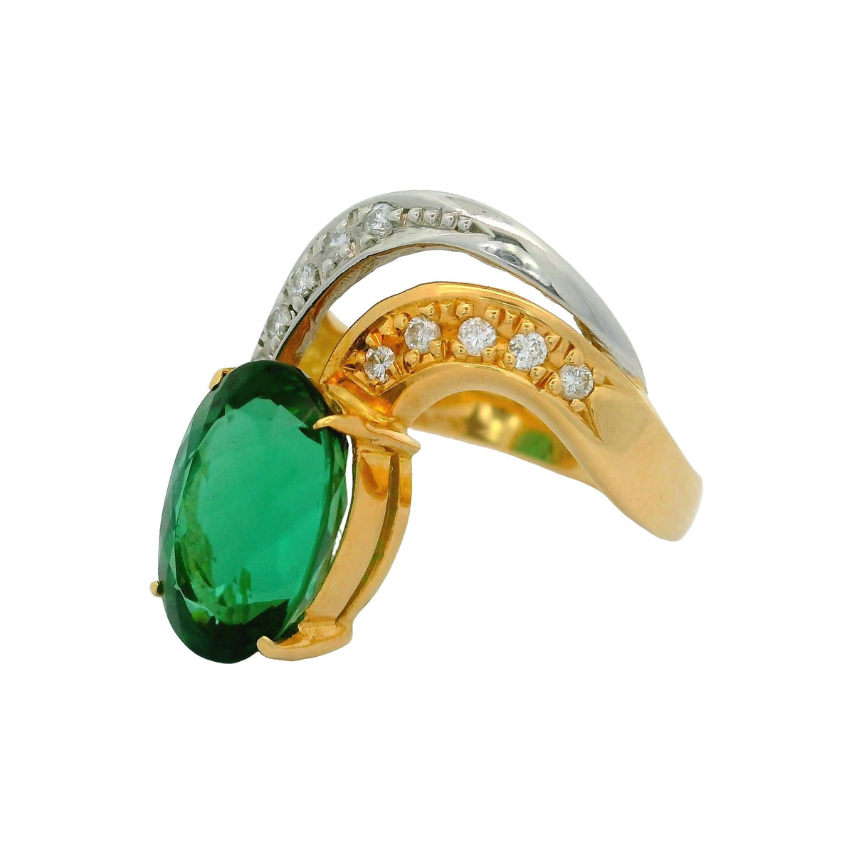 Estate 4.58 Carat Tourmaline Diamond 18K Yellow Gold & Platinum Ring