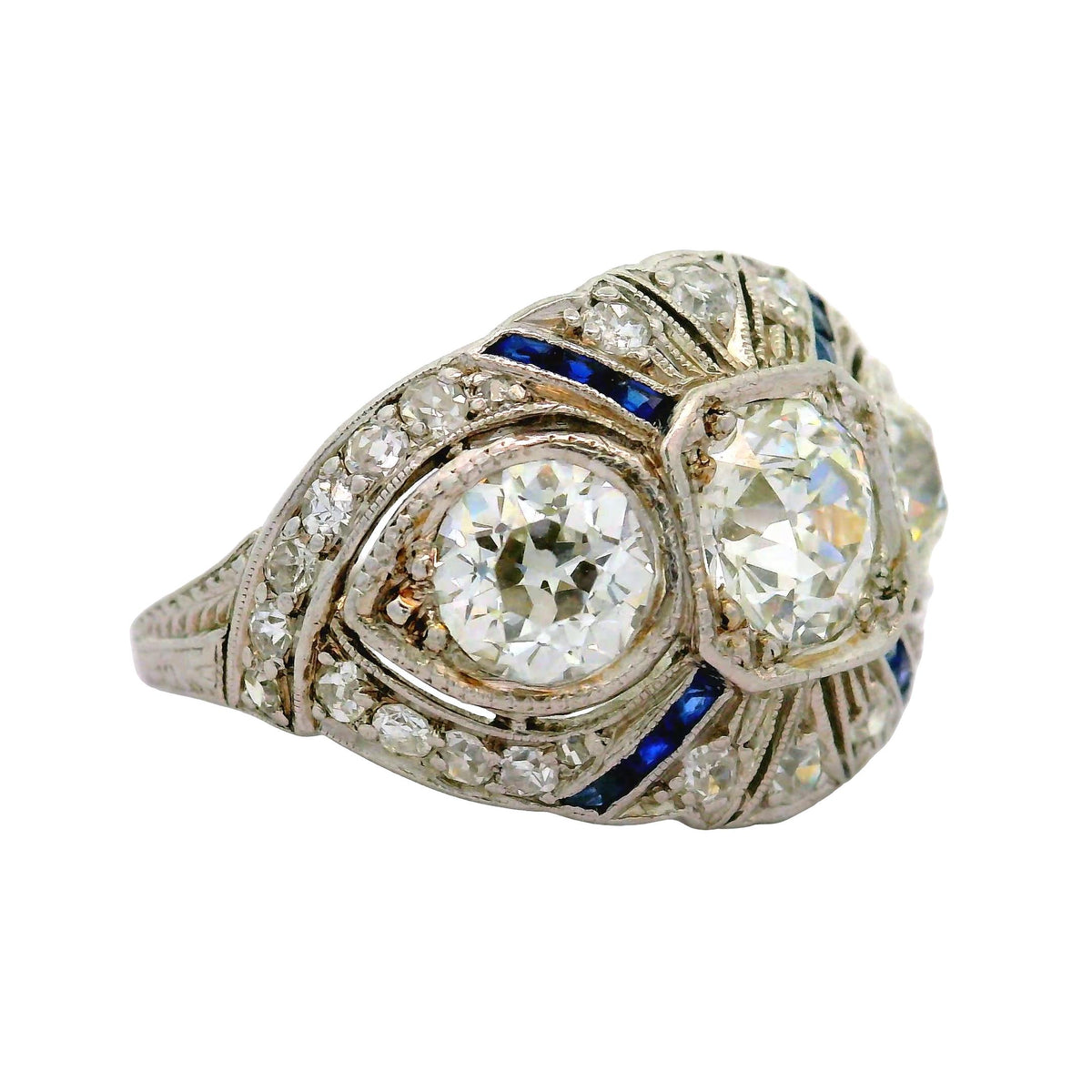 Art Deco Sapphire Diamond Platinum Ring