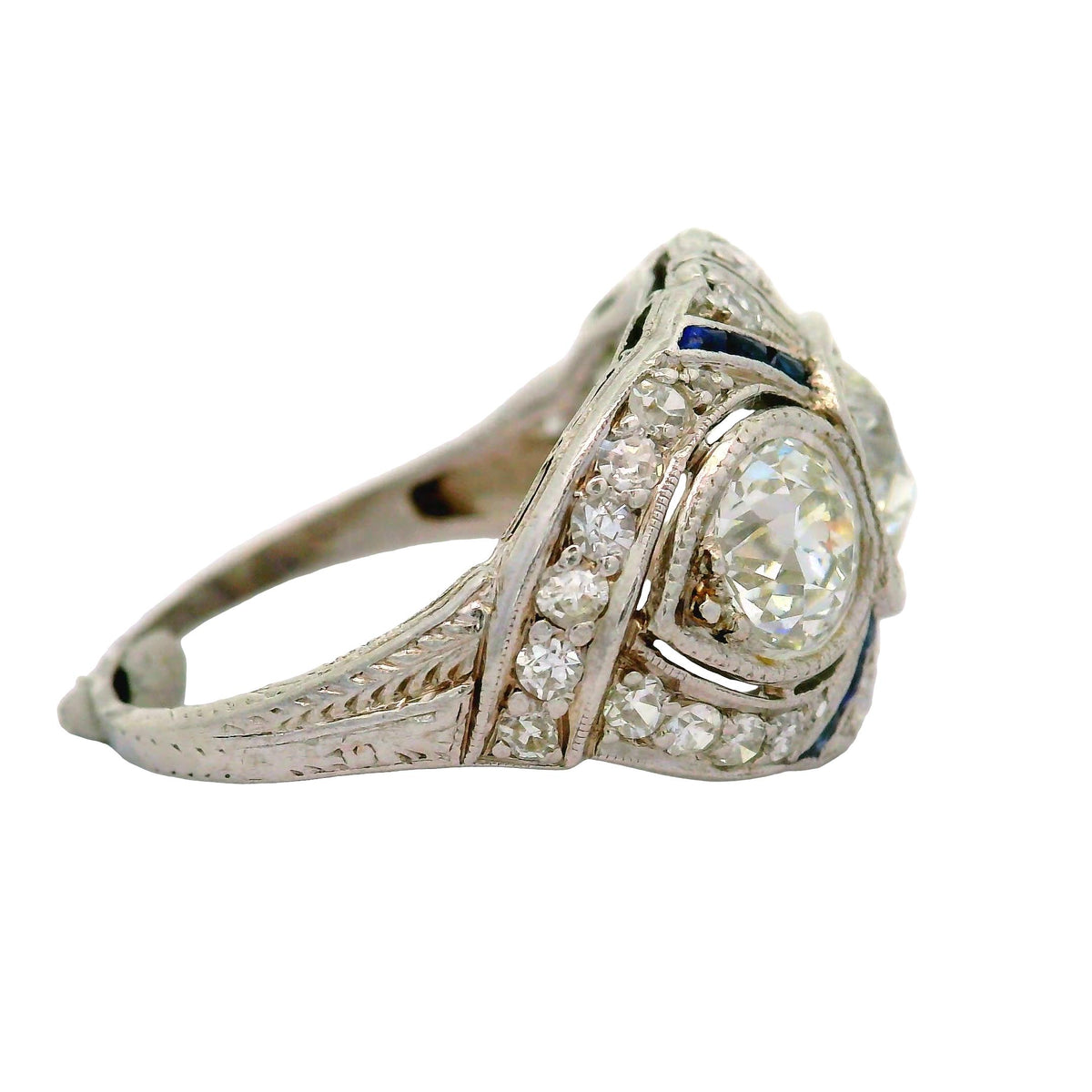 Art Deco Sapphire Diamond Platinum Ring