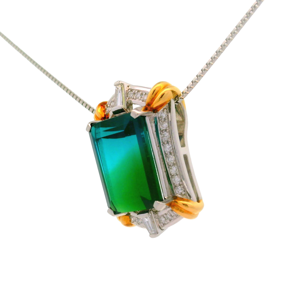 14.12 Carat Bi-Color Tourmaline Diamond 18K Gold & Platinum Pendant Necklace