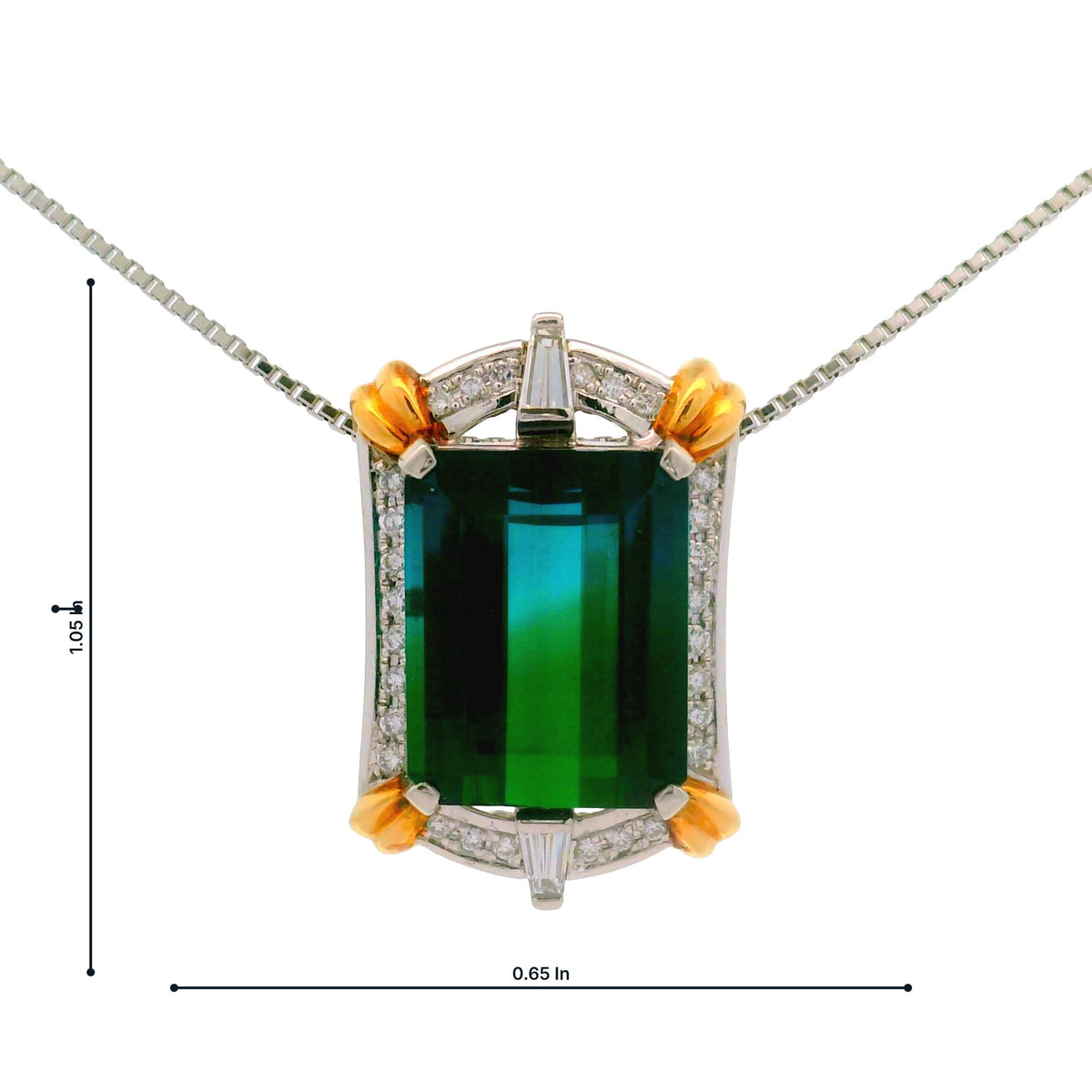 14.12 Carat Bi-Color Tourmaline Diamond 18K Gold & Platinum Pendant Necklace