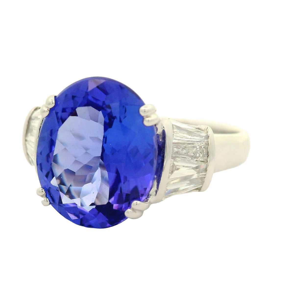 Estate 5.20 Carat Tanzanite Diamond 18K White Gold Ring