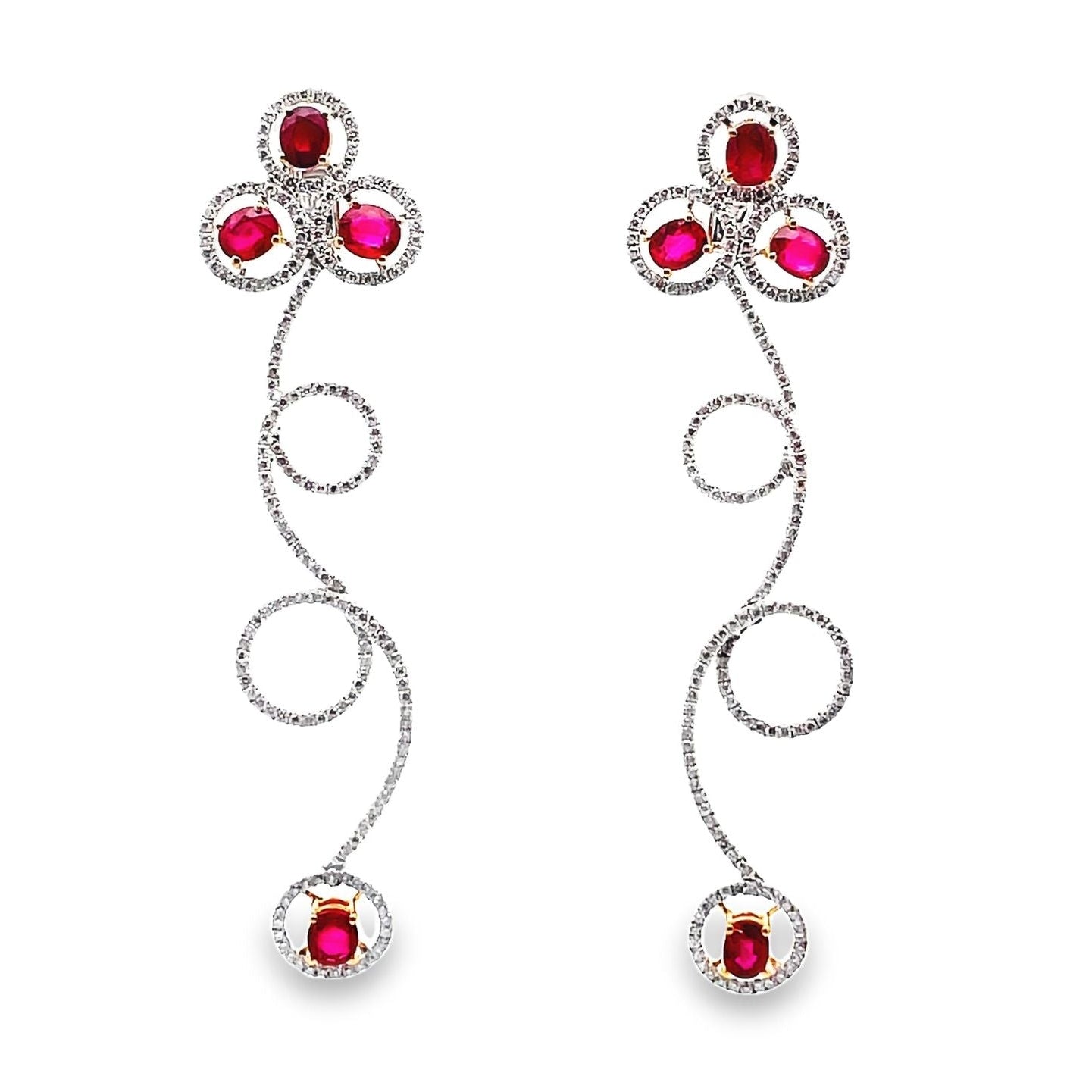Ruby Diamond Gold Drop Spiral Earrings