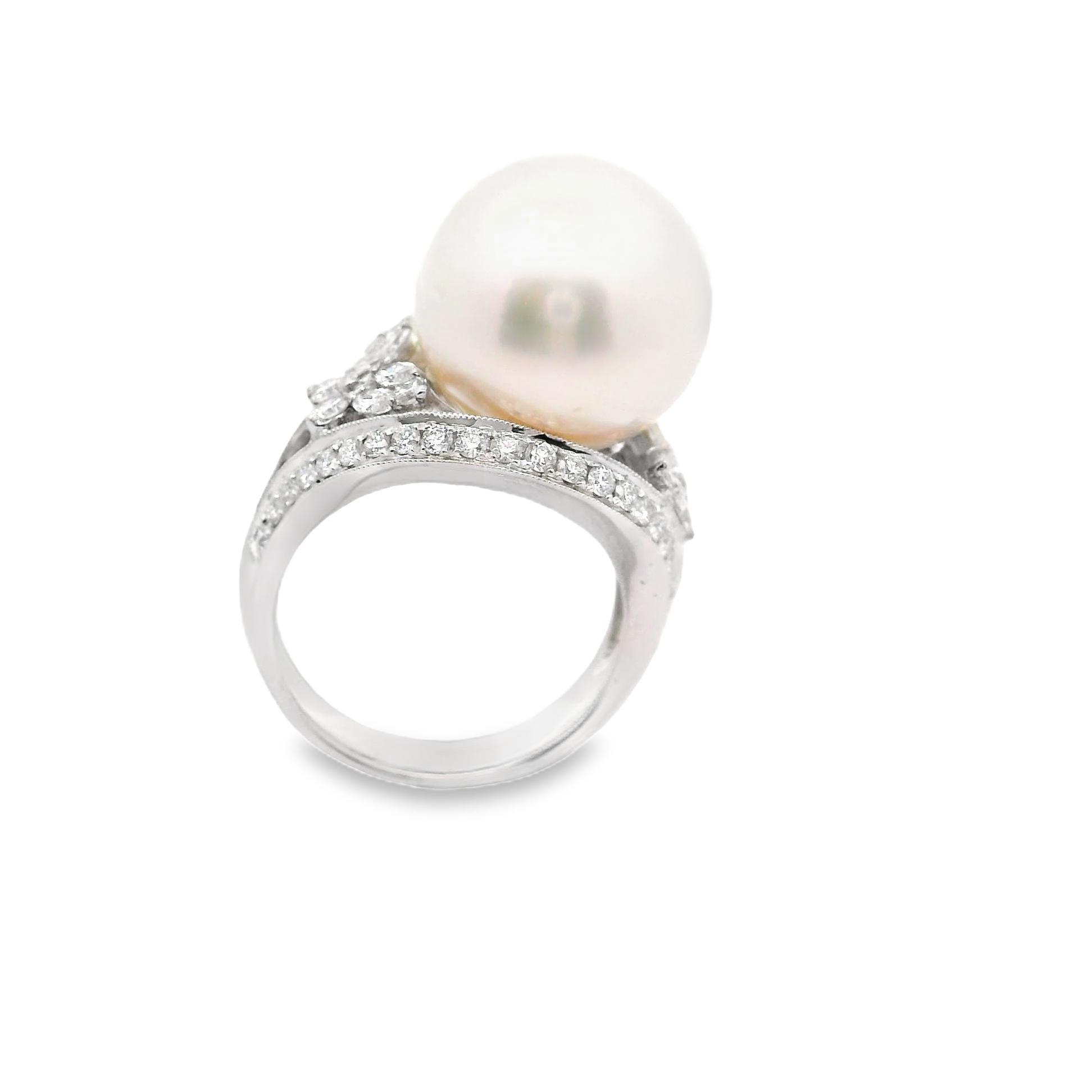 15MM South Sea Pearl Diamond 18k White Gold Butterfly Ring