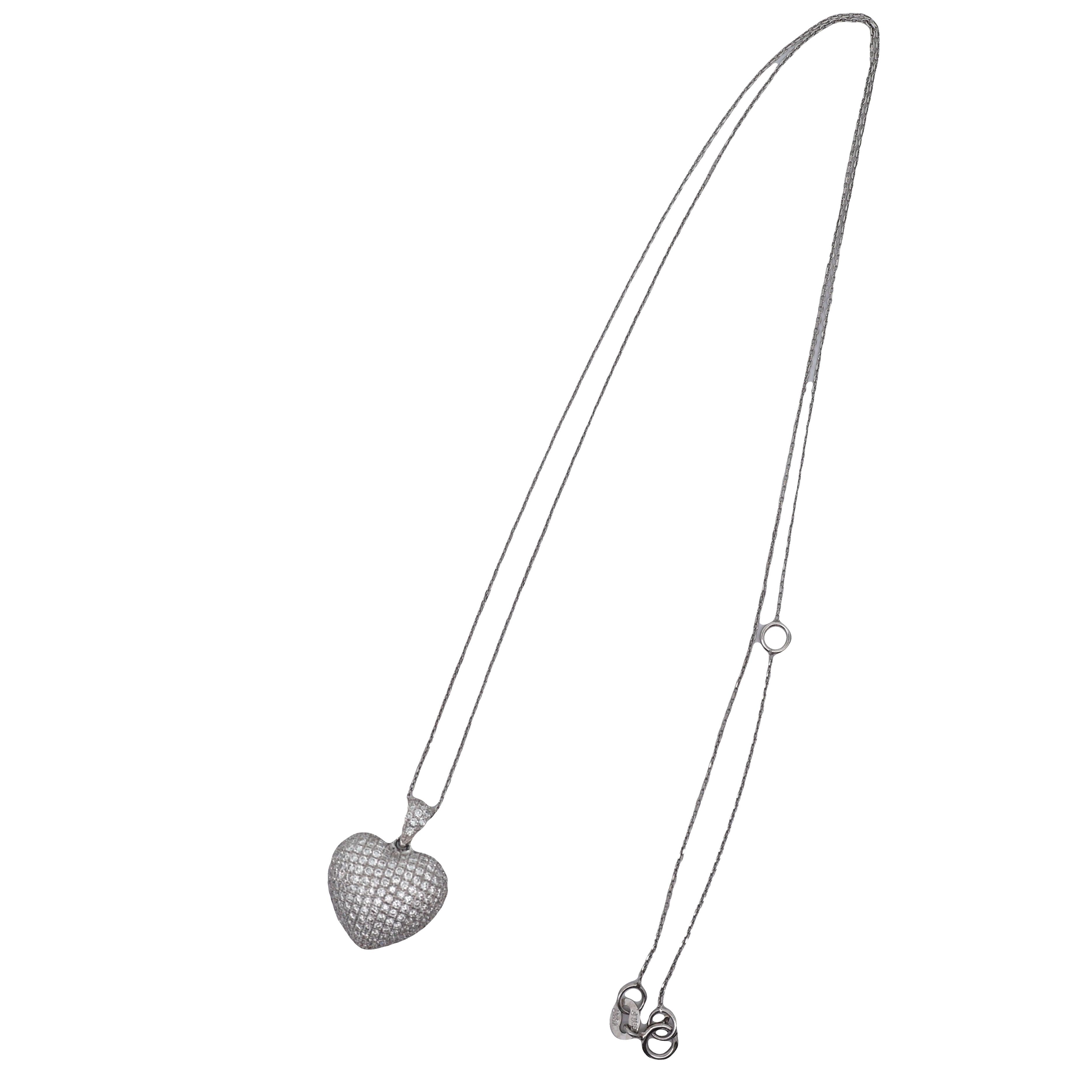 Diamond 18K White Gold Pavé-set Drop Heart Pendant Necklace