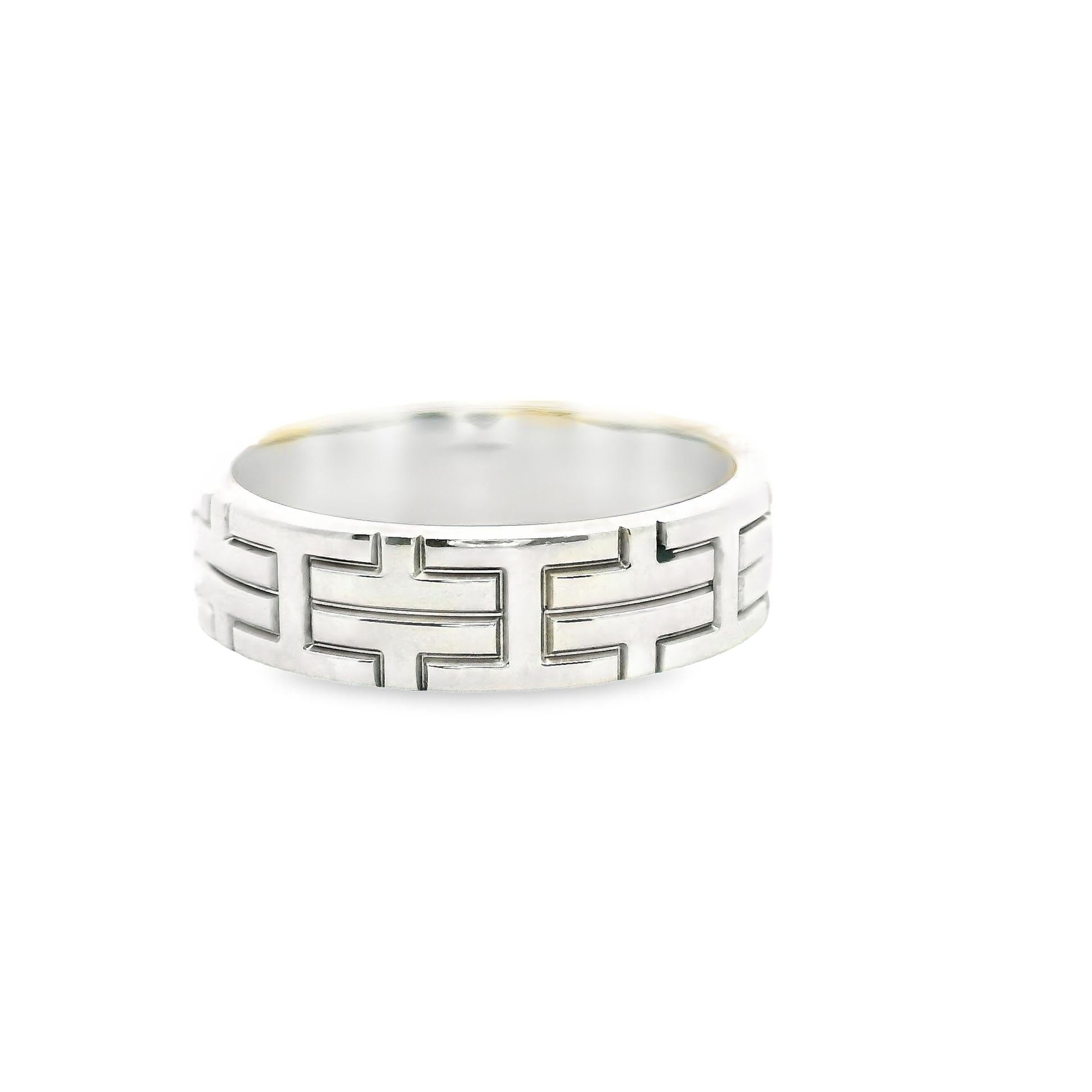 Hermes "H" Logo 18k White Gold Kilim Band Ring