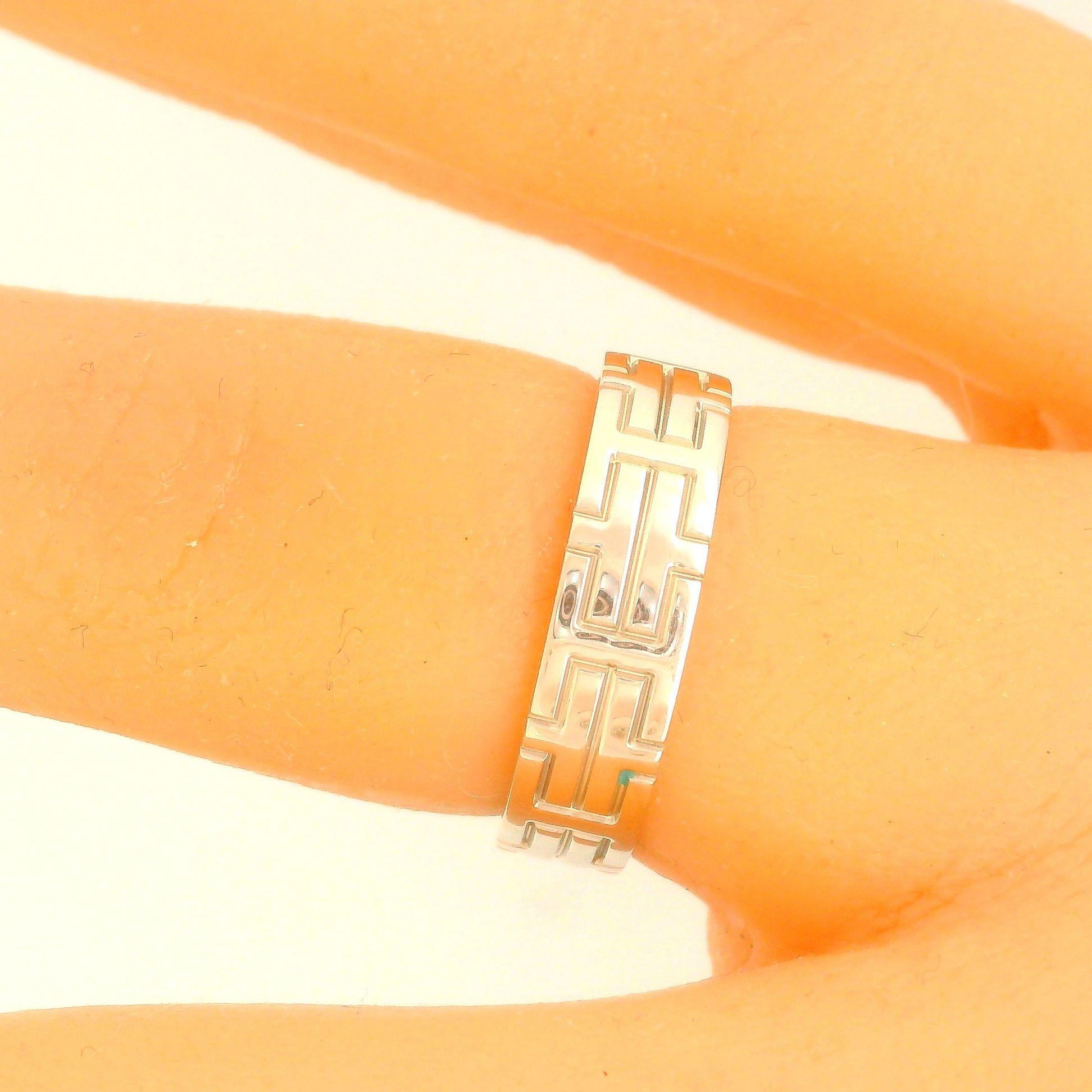 Hermes "H" Logo 18k White Gold Kilim Band Ring