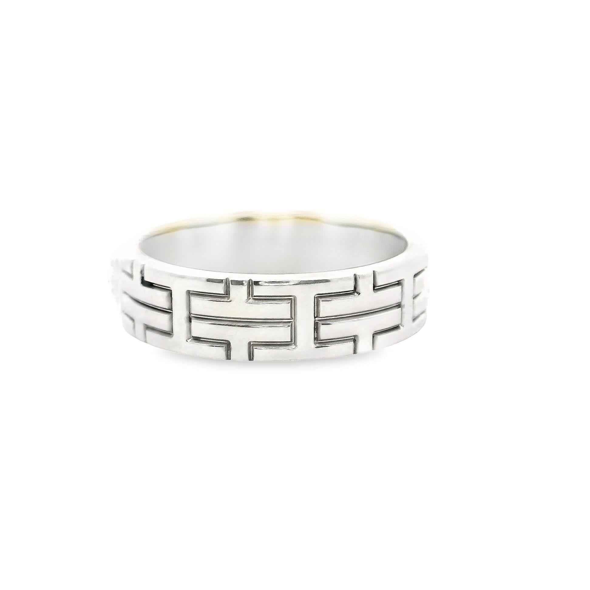 Hermes "H" Logo 18k White Gold Kilim Band Ring