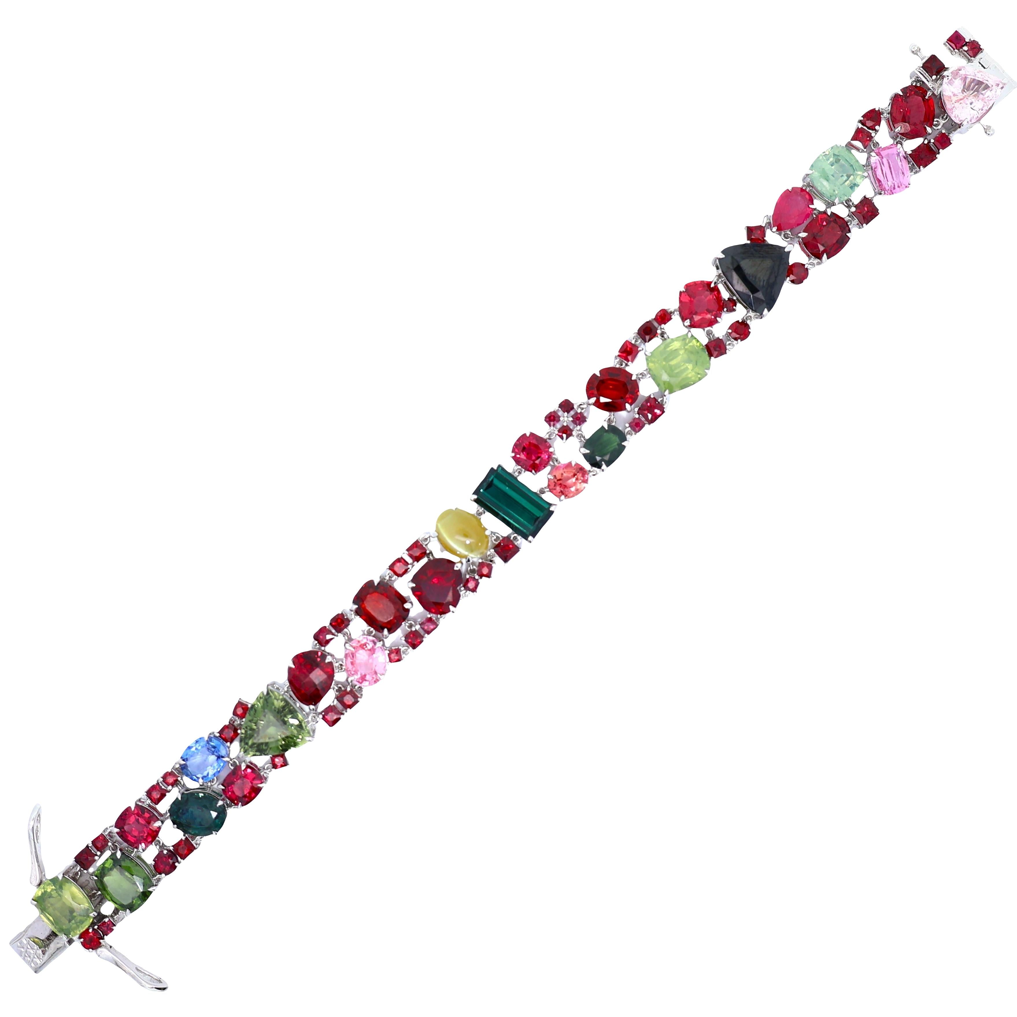 Multi-Colored Gemstones 14K White Gold Cluster Eternity Bracelet