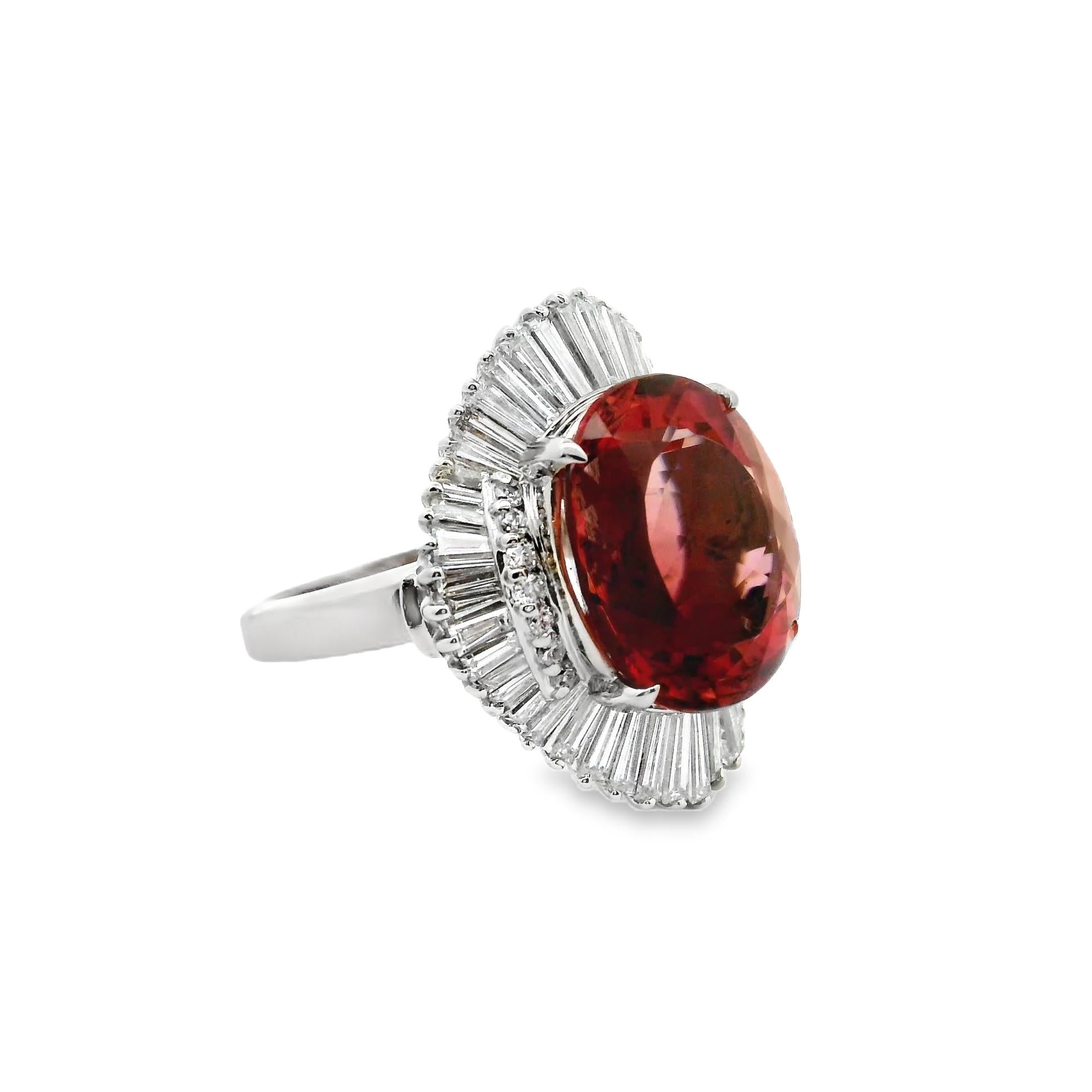 10.46 Carat Tourmaline Diamond Platinum Ballerina Ring