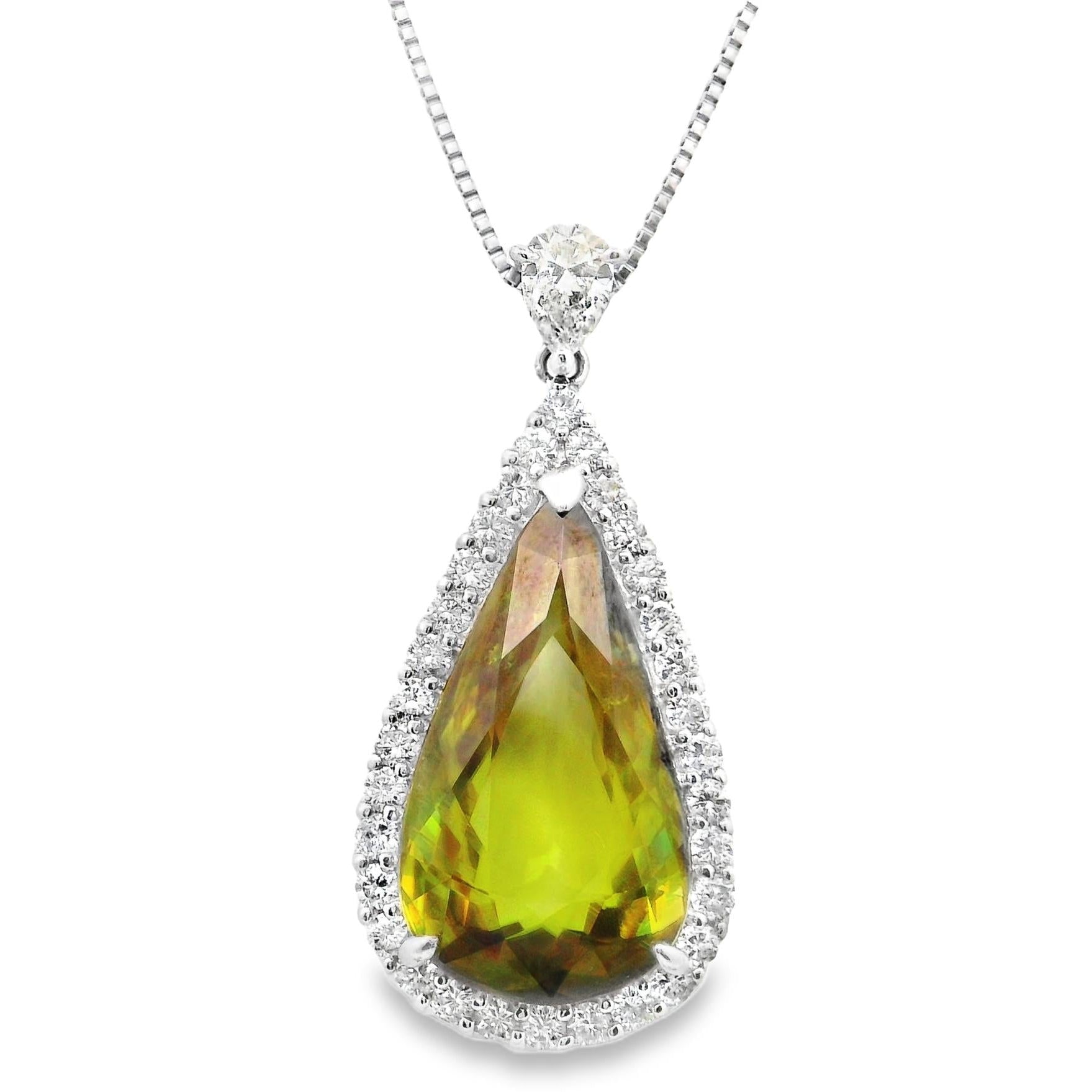 11.89 Carat Sphene Diamond Platinum Drop Pendant