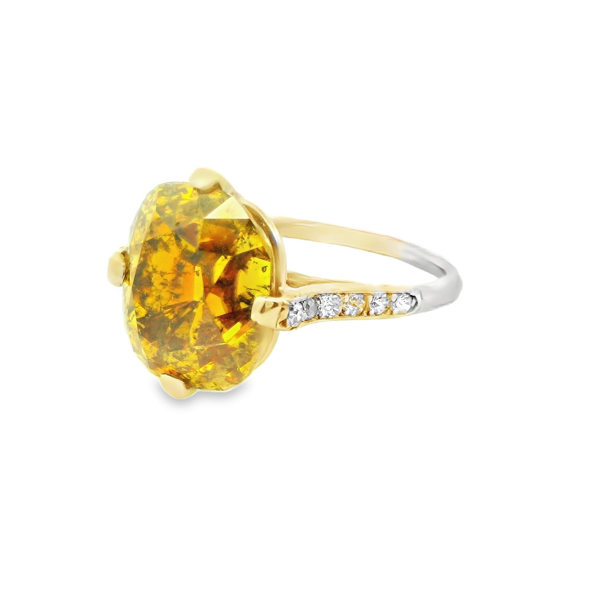 Art-Deco 6.24 Carat Fancy Deep Orange-Yellow Diamond Platinum Ring, GIA Certifie